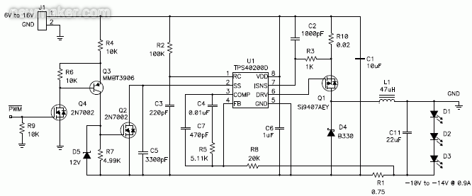 利用負輸出電壓，以升降壓拓樸調節恒定LED電流