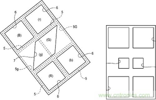 左：新型傳感器的相位差檢測單元結構，右：富士現有混合式傳感器的相位差檢測單元結構
