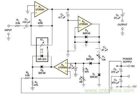 圖3:自適應放大係統在反饋回路中設有光耦合器