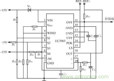 三路輸出模塊電源過、欠壓保護電路圖