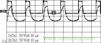 變壓器原、副邊波形（&ldquo;2&rdquo;為原邊，&ldquo;1&rdquo;為副邊）