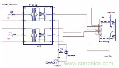 圖 22 以太網的高頻/低頻共模幹擾抑製方法