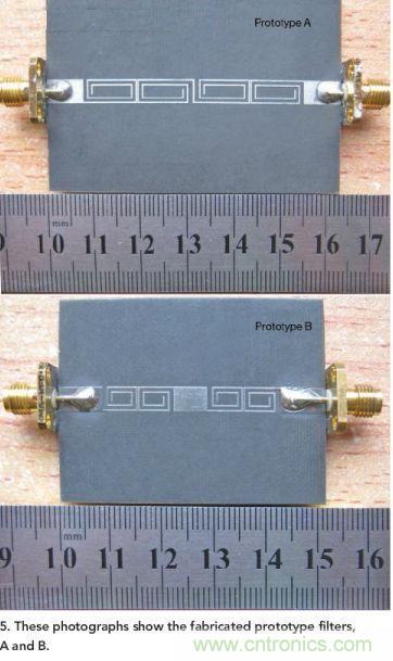 該照片顯示了所製造的原型濾波器A和B