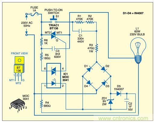 關燈後燈光逐漸熄滅的電路設計