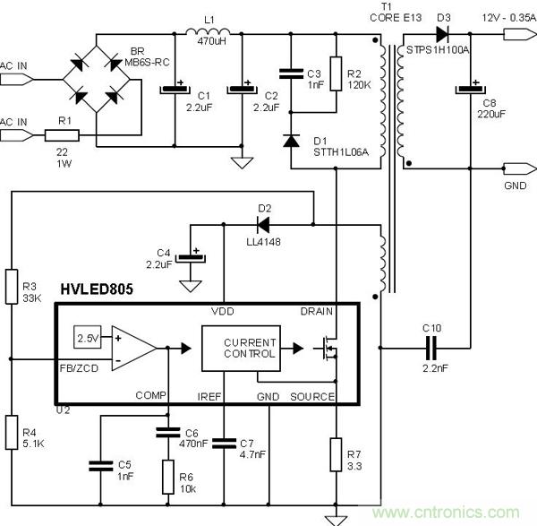 首個最簡單、器件最少的LED驅動電路設計