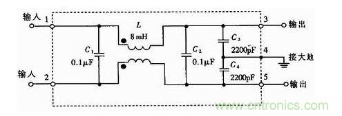 一款電磁幹擾濾波器的原理電路