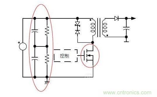 反激轉換器中的串聯大電容電路及單顆1，000VMOSFET