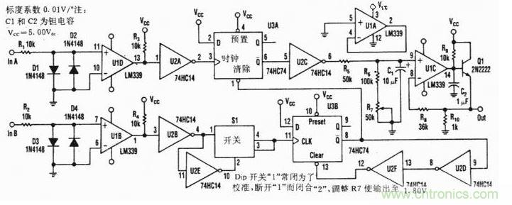 隻用三個芯片的相位計設計電路