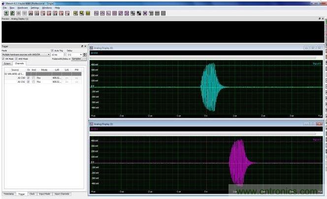 你可以使用或觸發邏輯對最早發生射頻脈衝的通道進行觸發