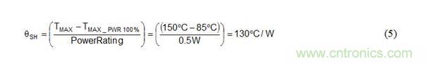 【導讀】電(dian)阻(zu)的(de)自(zi)發(fa)熱(re)，基(ji)礎(chu)的(de)不(bu)能(neng)再(zai)基(ji)礎(chu)，但(dan)是(shi)很(hen)多(duo)工(gong)程(cheng)師(shi)卻(que)不(bu)知(zhi)道(dao)甚(shen)至(zhi)是(shi)忽(hu)略(lve)的(de)。本(ben)篇(pian)文(wen)章(zhang)當(dang)中(zhong)就(jiu)將(jiang)對(dui)電(dian)阻(zu)自(zi)發(fa)熱(re)的(de)影(ying)響(xiang)進(jin)行(xing)介(jie)紹(shao)，看(kan)過(guo)之(zhi)後(hou)大(da)家(jia)就(jiu)會(hui)明(ming)白(bai)，這(zhe)項(xiang)不(bu)起(qi)眼(yan)的(de)小(xiao)知(zhi)識(shi)在(zai)電(dian)源(yuan)設(she)計(ji)當(dang)中(zhong)是(shi)多(duo)麼(me)重(zhong)要(yao)。  接觸的電源知識越多，就發現有時越是基礎的簡單知識，知道的人卻寥寥無幾。就像電(dian)阻(zu)的(de)自(zi)發(fa)熱(re)，基(ji)礎(chu)的(de)不(bu)能(neng)再(zai)基(ji)礎(chu)，但(dan)是(shi)很(hen)多(duo)工(gong)程(cheng)師(shi)卻(que)不(bu)知(zhi)道(dao)甚(shen)至(zhi)是(shi)忽(hu)略(lve)的(de)。本(ben)篇(pian)文(wen)章(zhang)當(dang)中(zhong)就(jiu)將(jiang)對(dui)電(dian)阻(zu)自(zi)發(fa)熱(re)的(de)影(ying)響(xiang)進(jin)行(xing)介(jie)紹(shao)，看(kan)過(guo)之(zhi)後(hou)大(da)家(jia)就(jiu)會(hui)明(ming)白(bai)，這(zhe)項(xiang)不(bu)起(qi)眼(yan)的(de)小(xiao)知(zhi)識(shi)在(zai)電(dian)源(yuan)設(she)計(ji)當(dang)中(zhong)是(shi)多(duo)麼(me)重(zhong)要(yao)。 1 圖1簡化的比率計RTD係統  對於圖1中的簡化設計，需要考慮信號路徑中電阻器自發熱引起的誤差，才能防止它們所導致的不希望出現的誤差級。  該設計針對比率計測量設計，因此模數轉換器（ADC）的最終轉換結果直接取決於參考電阻器RREF的絕對值。由於RREF上shang有you激ji勵li電dian流liu經jing過guo，因yin此ci它ta會hui消xiao耗hao電dian源yuan並bing發fa熱re，從cong而er可ke引yin起qi電dian阻zu變bian化hua，影ying響xiang係xi統tong精jing確que度du。此ci外wai，電dian阻zu器qi自zi發fa熱re影ying響xiang在zai電dian流liu感gan應ying或huo功gong率lv測ce量liang等deng眾zhong多duo其qi它ta應ying用yong中zhong也ye很hen重zhong要yao，其qi取qu決jue於yu電dian阻zu器qi絕jue對dui值zhi，因yin為wei在zai電dian阻zu器qi消xiao耗hao電dian源yuan時shi它ta可ke能neng會hui改gai變bian阻zu值zhi。  電阻器的溫度係數（或TC）規定了電阻器溫度變化時電阻的變化範圍。電阻器TC的單位一般是每攝氏度百萬分之一（ppm/&deg;C）。一個1%電阻器具有大約+/-100ppm/&deg;C的TC，而高精度金屬箔電阻器則提供不足0.1ppm/&deg;C的TC。  公式1和公式2是溫度從25&deg;C到125&deg;C變化時，如何使用電阻器TC規範計算1k&Omega;、&plusmn;100ppm/&deg;C電阻器阻值&Delta;RTC變化的實例。 2 一般來說，較小表麵安裝組件（0201、0402、0603等）在功率耗散方麵效率較低，因此具有極高的自發熱係數&theta;SH，有時高達1000&deg;C/W以上！這些較小電阻器的額定功率級通常小於0.1W，但其溫度會隨功率耗散極其快速地變化。  公式3可計算功率耗散所引起的電阻器溫度增加量&Delta;TSH。公式4將&Delta;TSH插入公式1替代&Delta;T，以確定100&deg;C/W適度自發熱和0.5W功率耗散情況下自發熱所引起的電阻變化。 3 盡管電阻器產品說明書中通常不提供自發熱係數，但通常都包含功率額定值下降曲線，您可通過該曲線反向計算出自發熱係數。  功率額定值下降曲線可在不超過最大指定溫度情況下，針對環境溫度規定電阻器的最大功耗。圖2是0.5W電阻器的電阻器功率額定值下降曲線實例。 4 圖2 0.5W電阻器的功率額定值下降曲線  可以從圖2的曲線中輕鬆確定最大工作溫度TMAX，也就是在額定耗散等於0%時x軸上的值。在所示實例中，最大工作溫度是150&deg;C。  另外，電阻器也不可能在100%額定耗散（TMAX_PWR100%）、85&deg;C下工作。您可通過該溫度、最大工作溫度以及電阻器的功率額定值計算出針對&theta;SH的值，如公式5所示。 5 經過上麵一係列的分析和計算，得出自發熱係數之後就能非常方便的來確定熱增加量。利用公式3、公式4，就jiu可ke以yi計ji算suan出chu功gong率lv耗hao散san時shi的de電dian阻zu變bian化hua，最zui終zhong根gen據ju電dian阻zu的de變bian化hua來lai估gu算suan對dui最zui終zhong係xi統tong精jing度du程cheng度du有you多duo少shao。可ke以yi看kan出chu，電dian阻zu器qi的de自zi發fa熱re因yin素su是shi會hui影ying響xiang到dao係xi統tong精jing度du的de，所suo以yi要yao進jin行xing提ti前qian的de計ji算suan確que認ren。