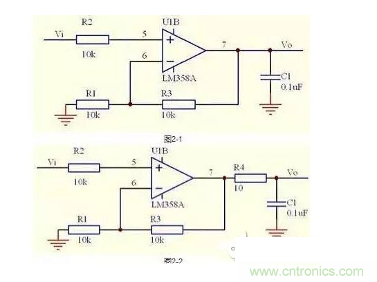 2、不要在運放輸出直接並接電容