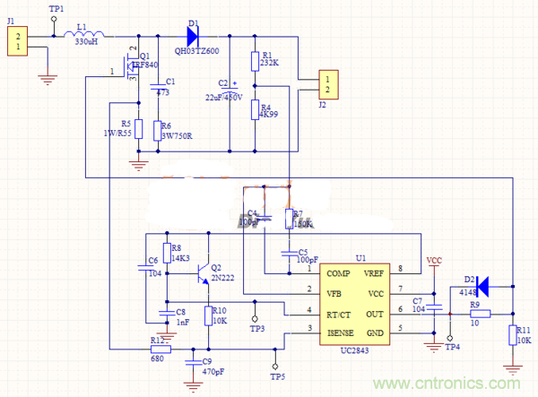 升壓芯片UC2843為什麼不能正常工作？