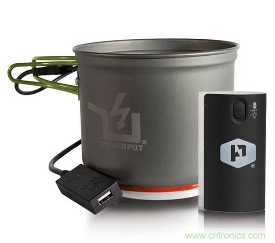 圖6：Powerpot設備利用熱源發電，使用者能一邊烹煮食物一邊為移動設備充電。