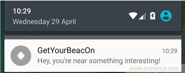 圖10 &ndash; 安卓係統通知，提示附近發現Beacon