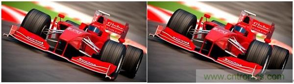 右側圖片按照DSC規範進行了2.5x壓縮，左側圖片未經壓縮。瀏覽者很難看出兩者的差別。