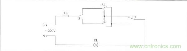用三個開關控製一盞燈電路