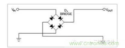 是一個橋式整流器，不論什麼極性都可以正常工作，但是有兩個二極管導通，功耗是圖1的兩倍.