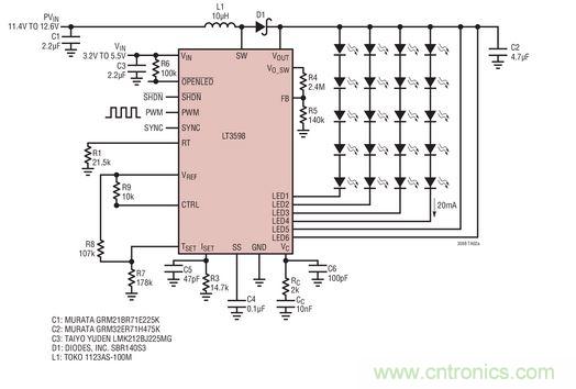 汽車電池供電的驅動器用於20個 LED