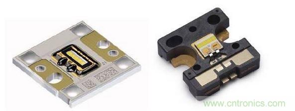 左圖為Osram汽車前大燈專用模組，右圖為Philips汽車前大燈專用模組。