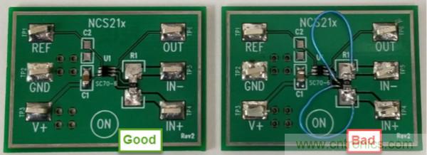 電流檢測放大器並聯電阻正確連接對比錯誤連接