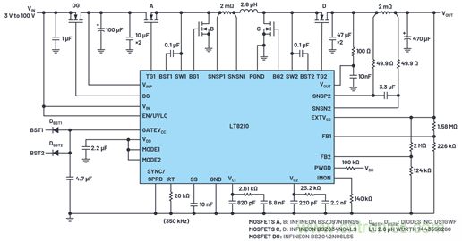 為汽車電子係統提供供電和保護，無開關噪聲，效率高達99.9%