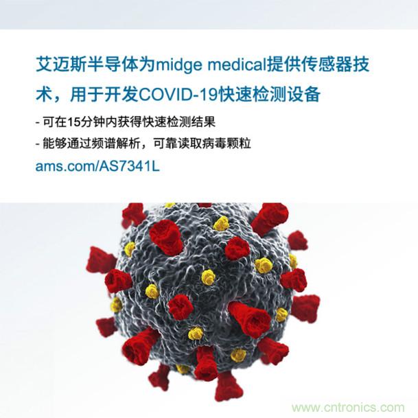 艾邁斯為midge medical提供傳感器技術，用於開發COVID-19快速檢測設備