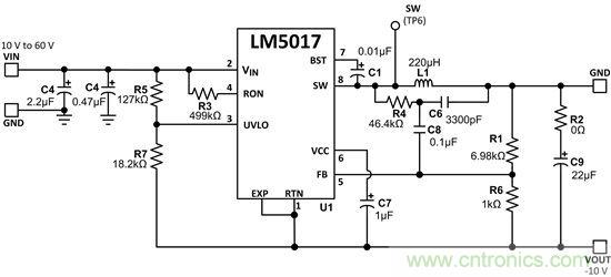 基於LM5017的反相升降壓電路支持負電源