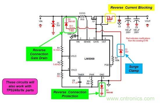 針對反向連接、浪湧鉗位以及反向電流保護進行防禦