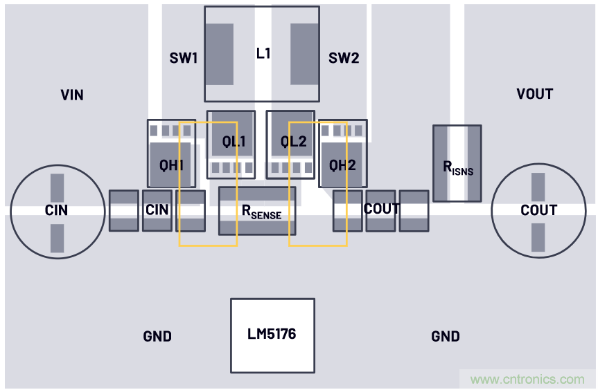 低輻射的4開關降壓-升壓型控製器布局&mdash;&mdash;單熱回路與雙熱回路