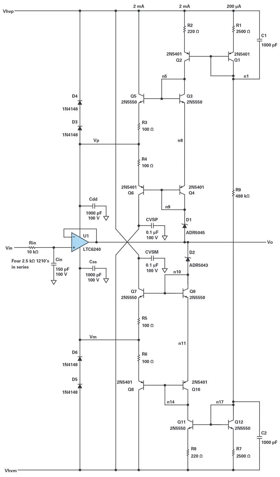 能否讓低壓放大器自舉來獲得高壓緩衝器？